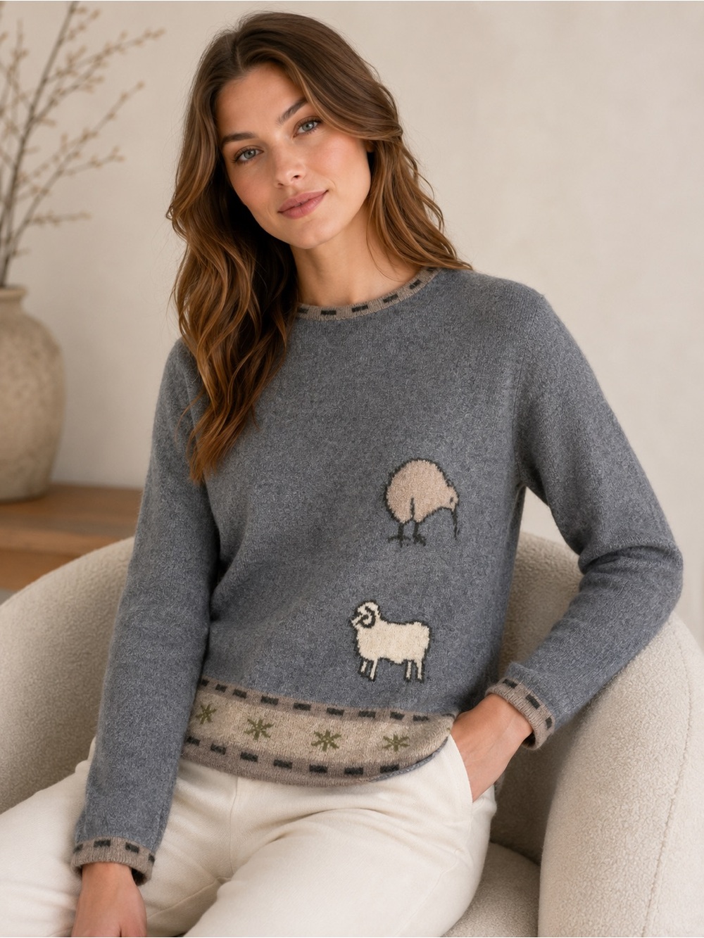Avoca MerinoSilk Possum Wool Sweater Kiwi Sheep Gray XS New Zealand